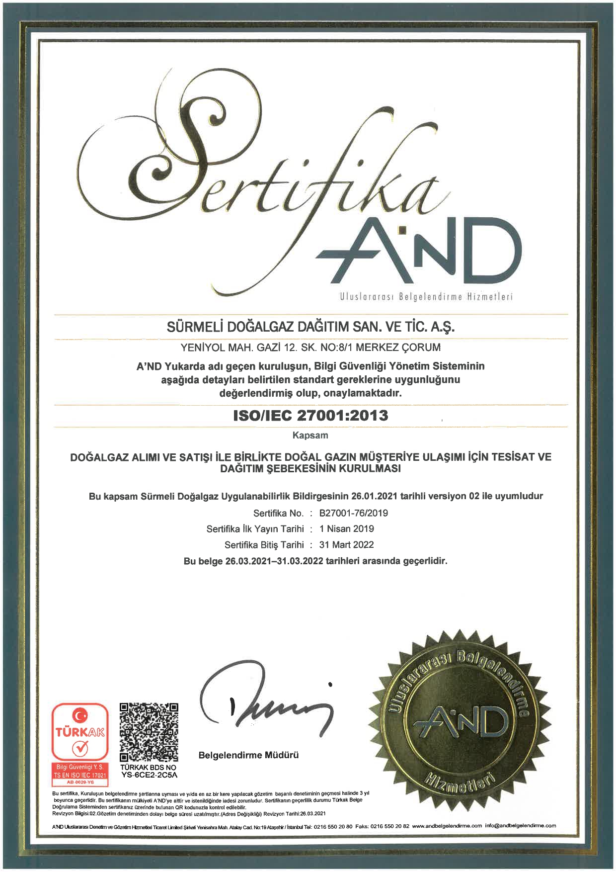 Surmeligaz In Kalite Belgeleri